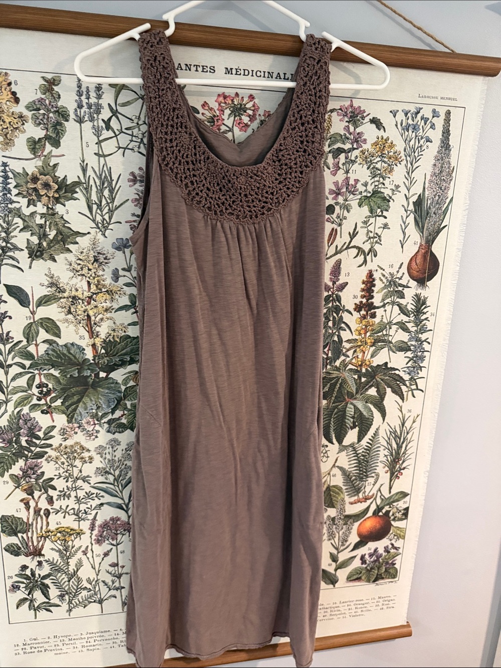 Athleta Taupe Crochet-Yoke Sleeveless Midi Dress